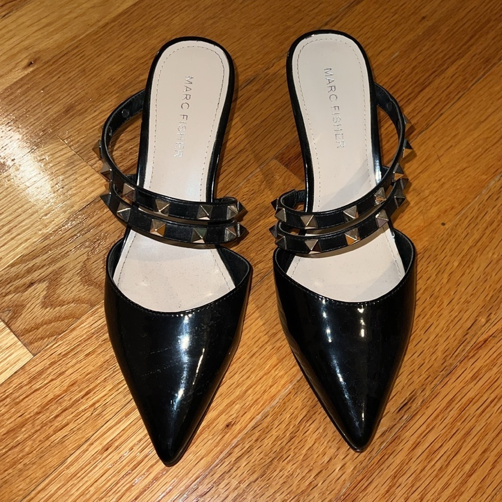 Marc Fisher Black Studded Pointed-Toe Heels - Picture 4 of 7